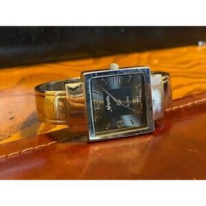 Women's Silver Tone Novelle Watch, Bangle Bracelet, Black and Gray Face